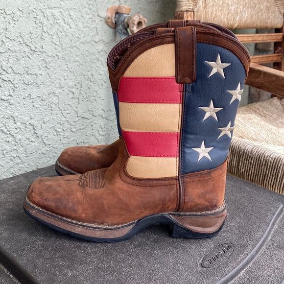 Durango Patriotic Wellington Square Toe Boots youth leather size 4 American flag - Picture 2 of 8